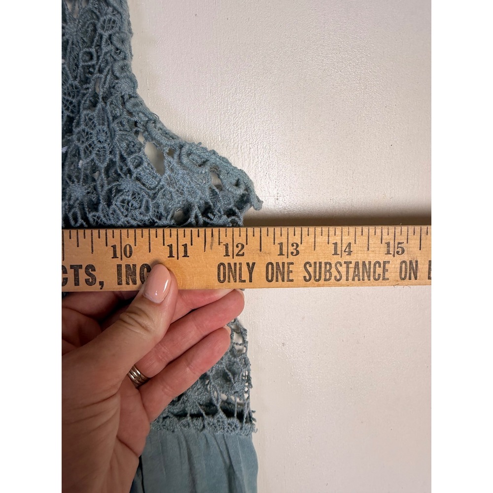 Pol Crochet Lace Tank Top Women Small Dusty Blue beach Boho Mixed Media RCT3 - Picture 2 of 5